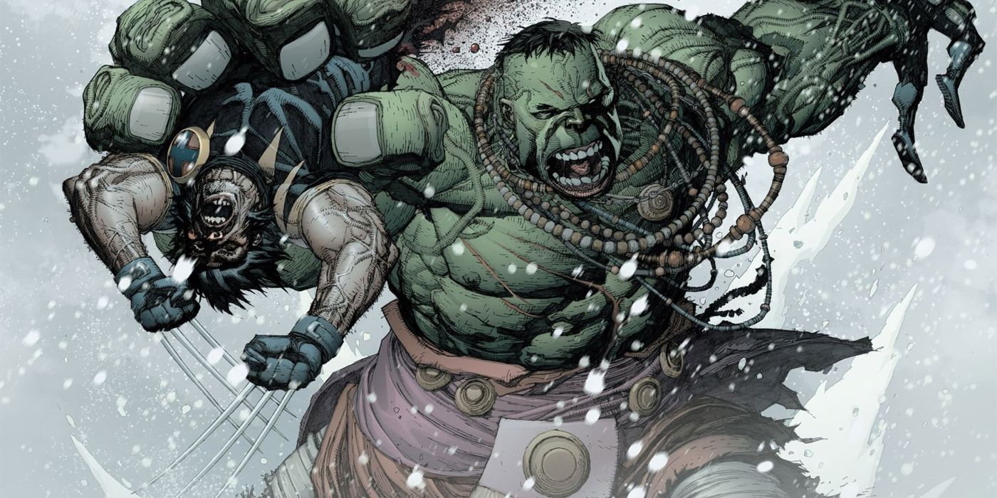 Ultimate Universe&rsquo;s Hulk ripping Wolverine in half.