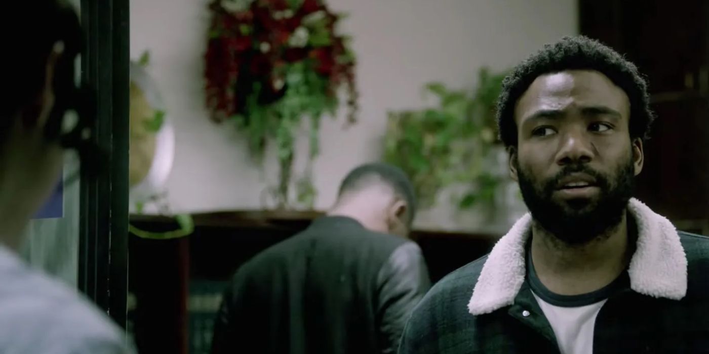 Earn (Donald Glover) looking worried in Atlanta season 2 episode 11 Crabs in a Barrel.