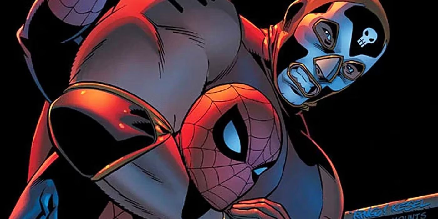 El Muerto wrestles Spider-Man in Marvel Comics
