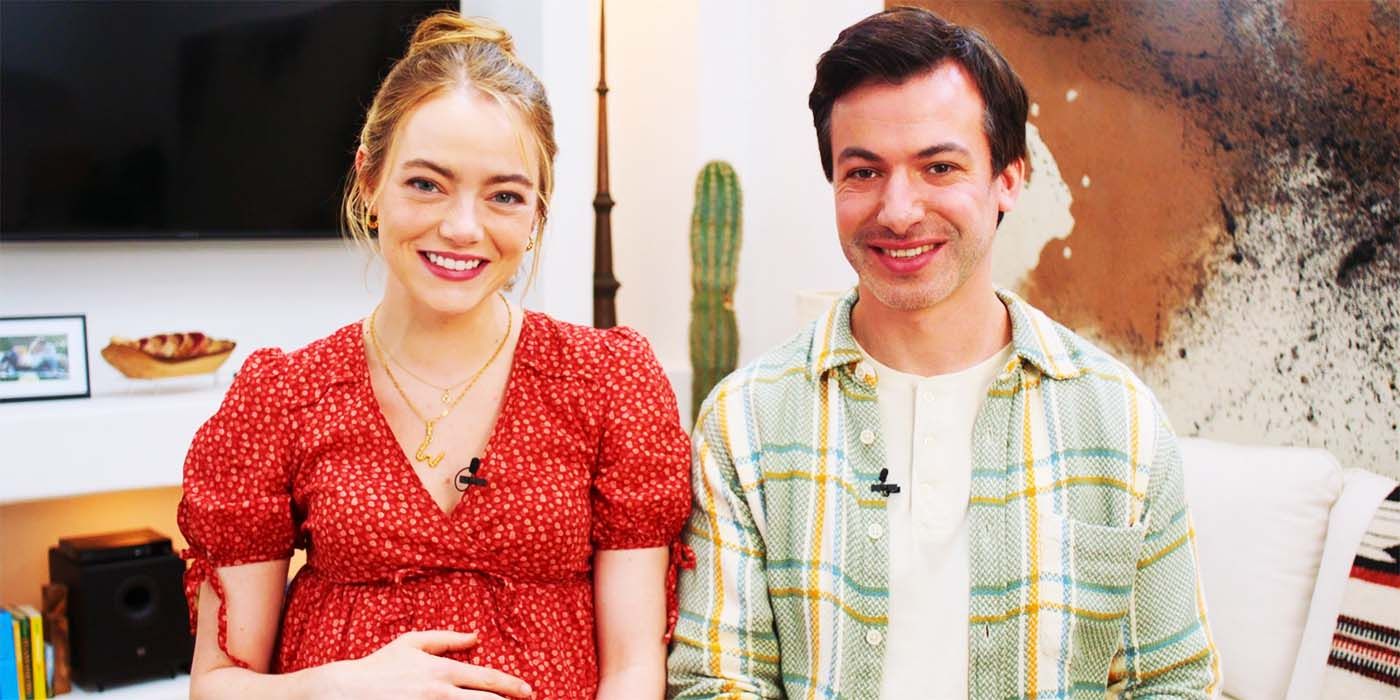 Emma Stone and Nathan Fielder smiling and looking towards the camera in The Curse finale