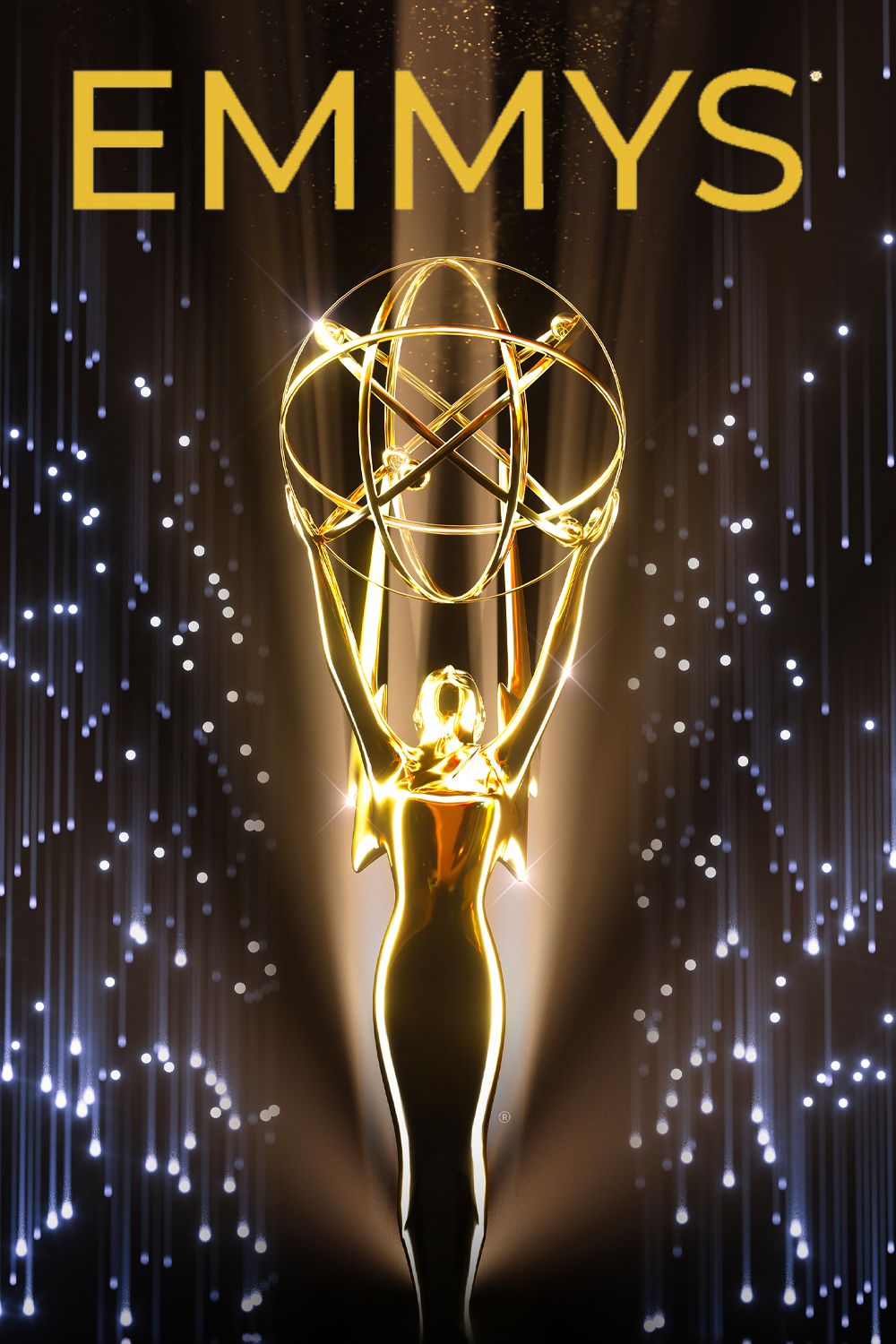 Emmy Awards Poster Featuring an Emmy Award Statue in Front of Sparkling Lights