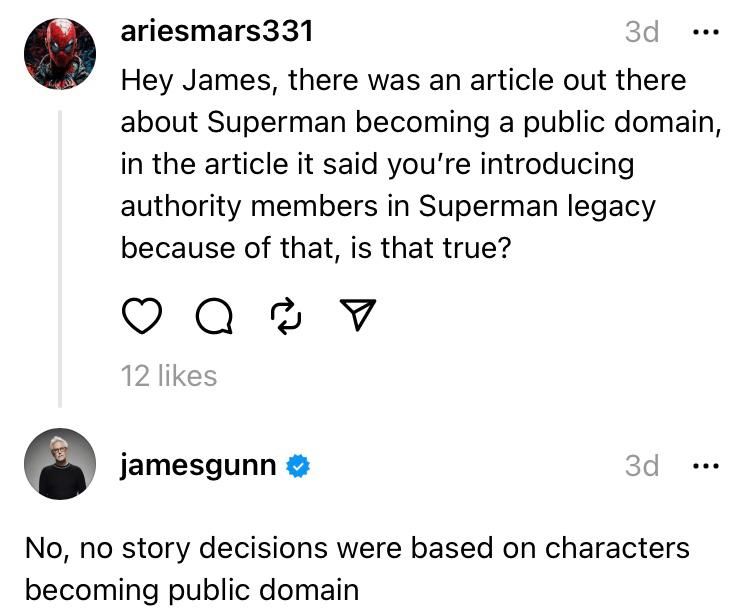 Джеймс Ганн реагирует на то, как превращение Супермена в общественное достояние влияет на DCU