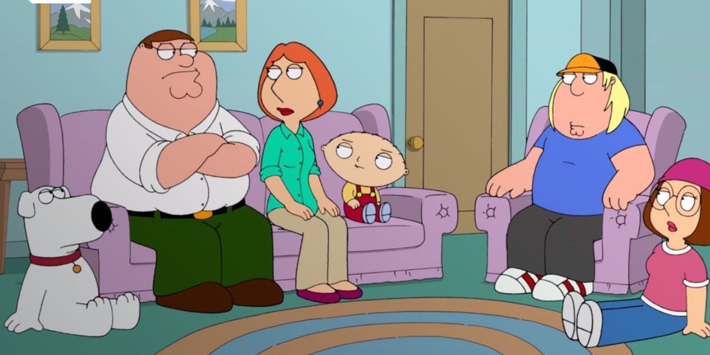 Family Guy characters in the living room