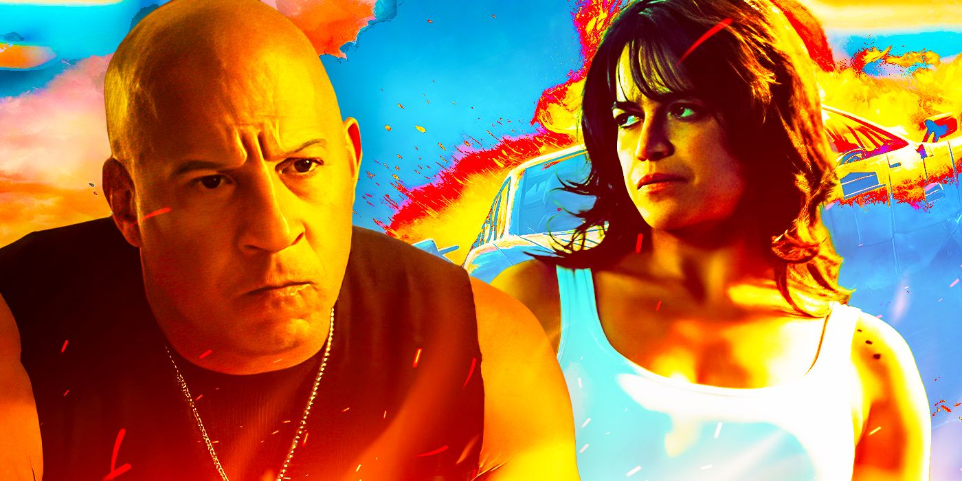 Dom Toretto (Vin Diesel) looking angry with Letty (Michelle Rodriguez) looking unimpressed in Fast & Furious