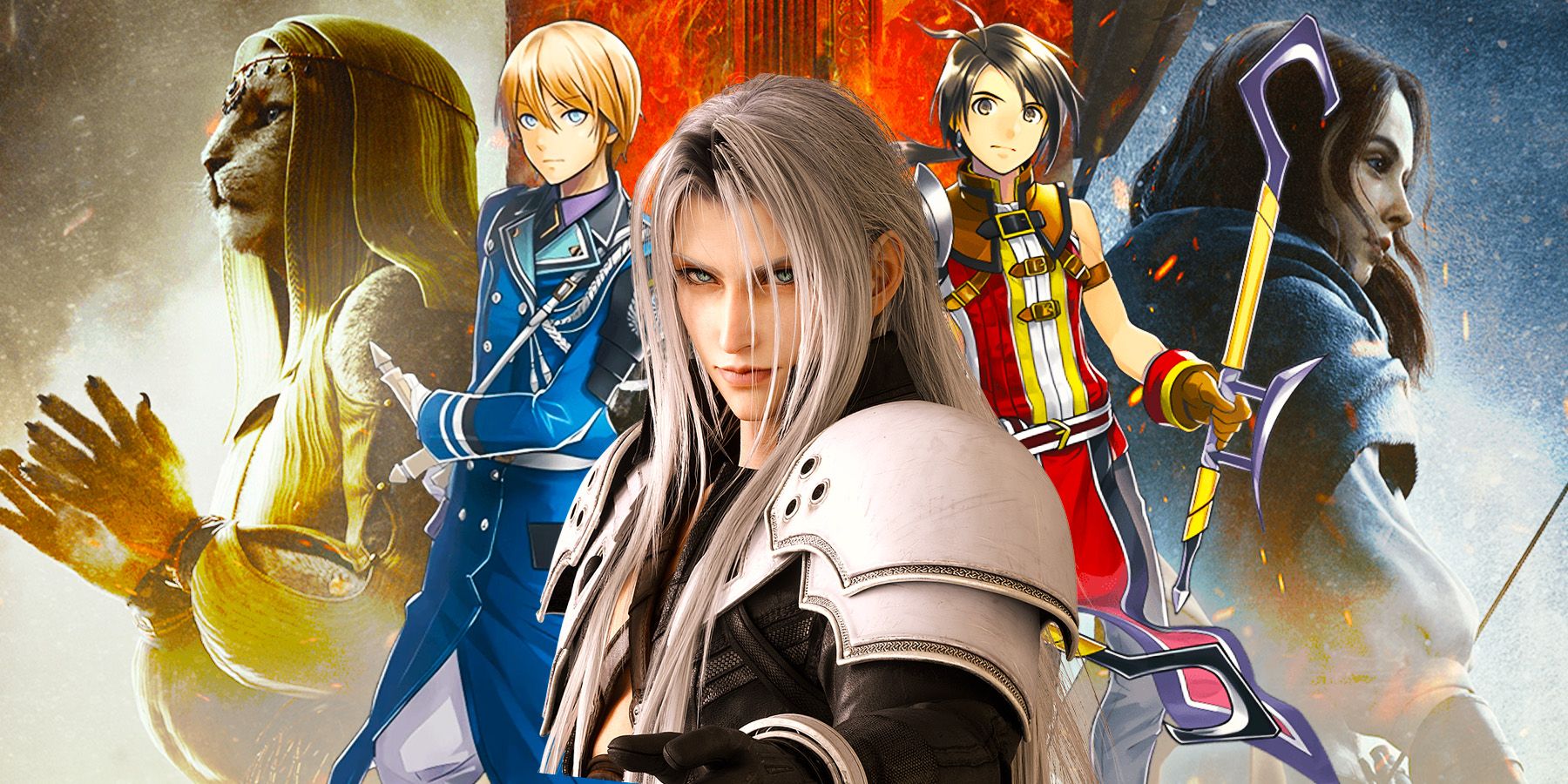 Characters from Final Fantasy VII Rebirth, Dragon's Dogma 2, Eiyuden Chronicle Hundred Heroes, and Granblue Fantasy Relink.