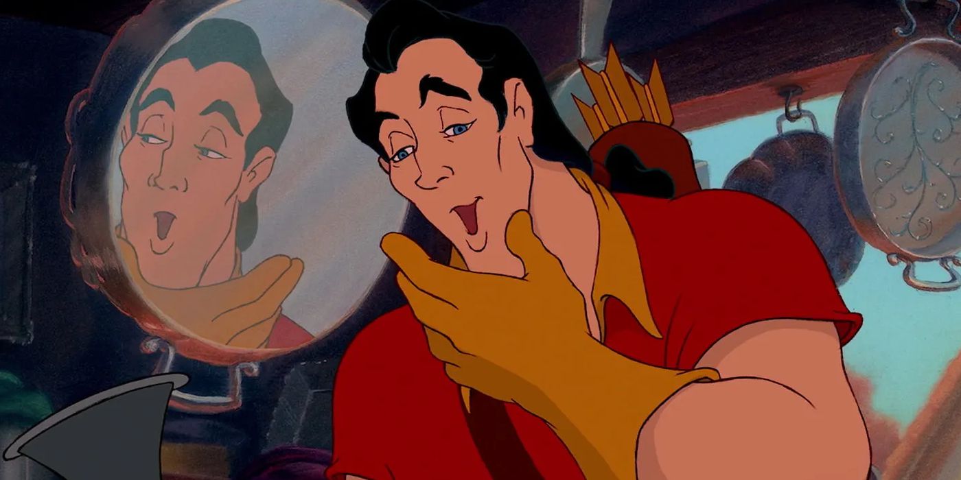 Gaston Stroking His Chin in Front of a Mirror in Beauty and the Beast