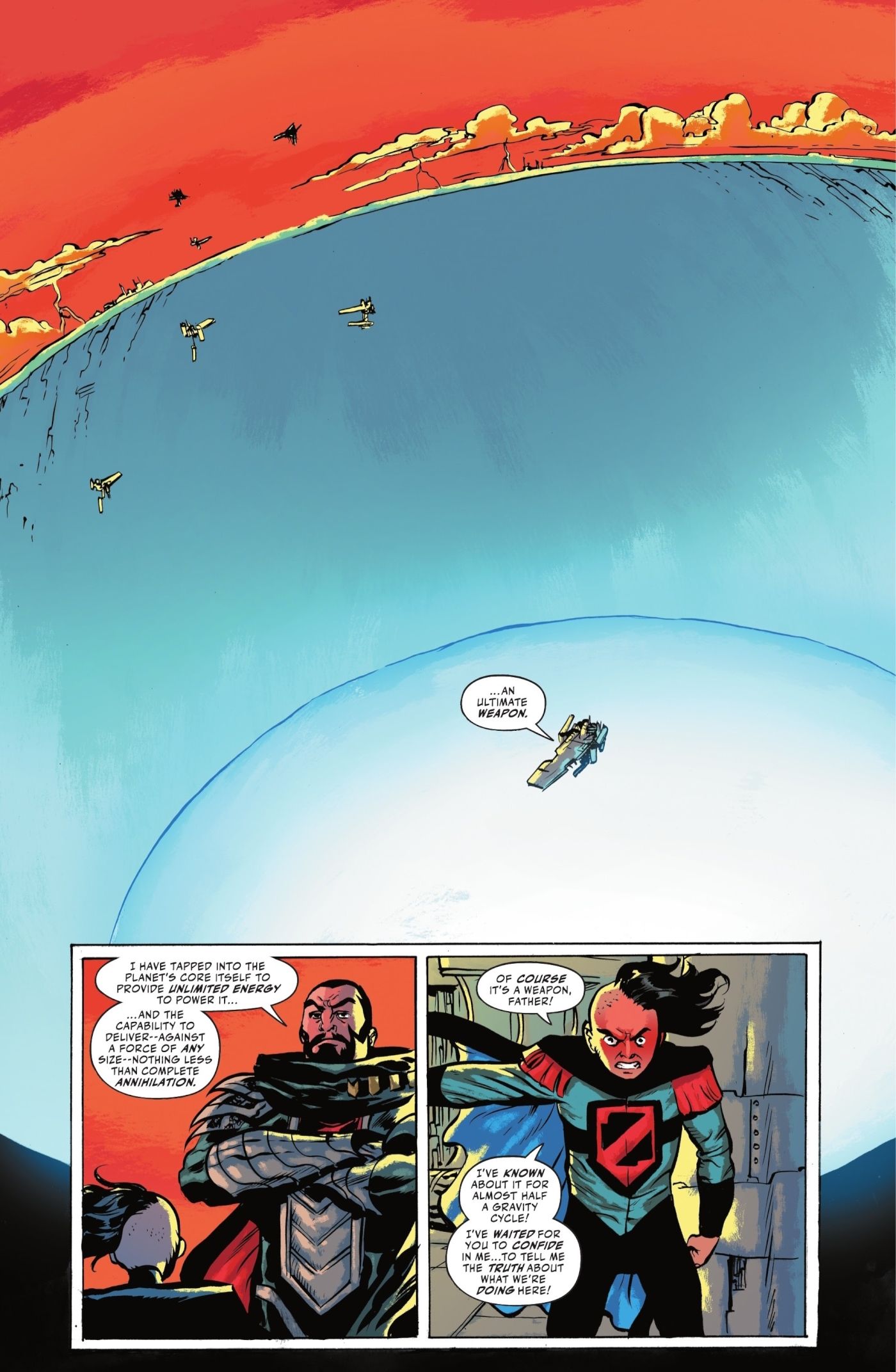 Lor-Zod, son of General Zod, confronts his father about the “ultimate weapon” he’s building