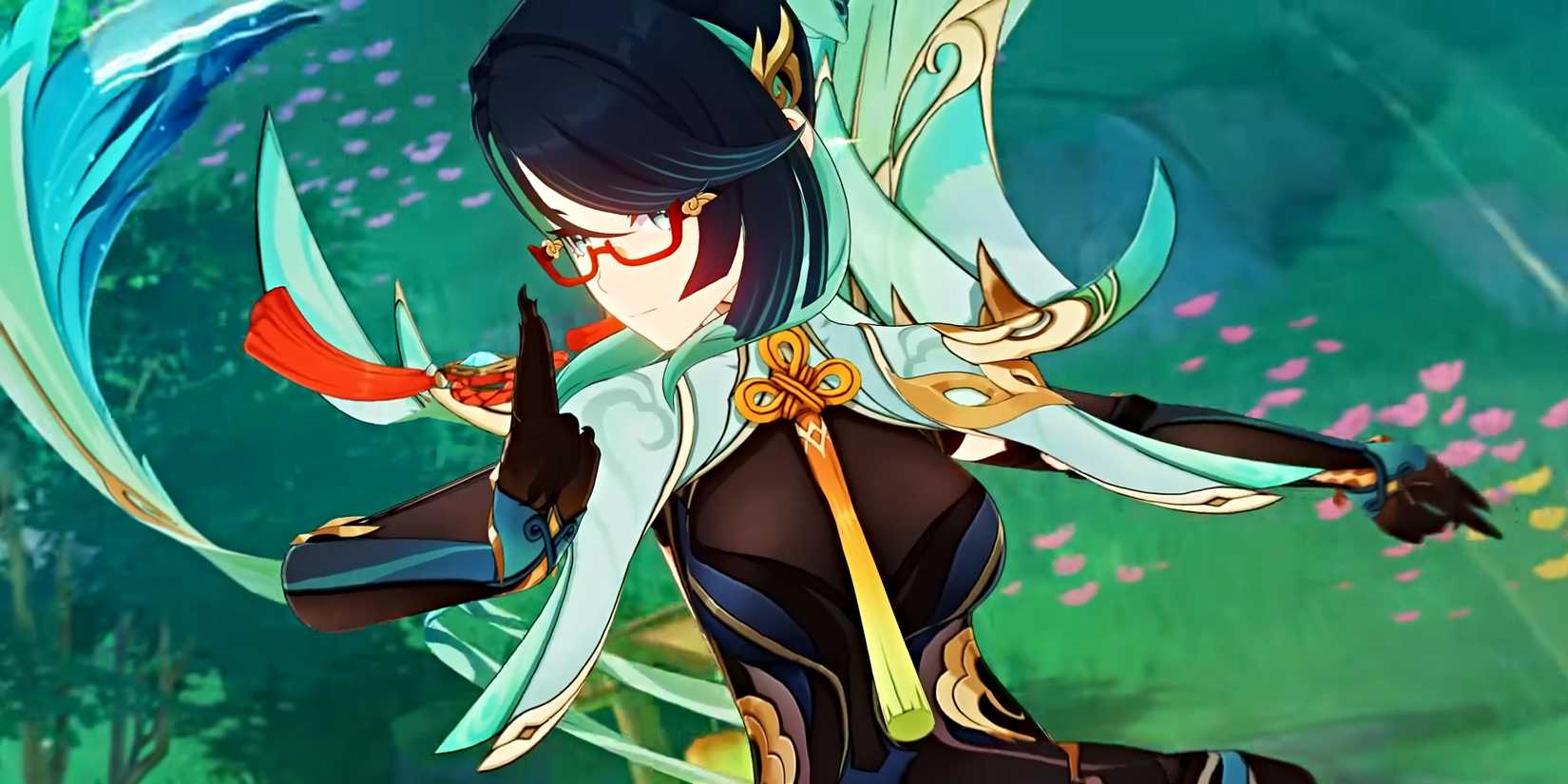 Genshin Impact's Xianyun strikes a pose in combat.