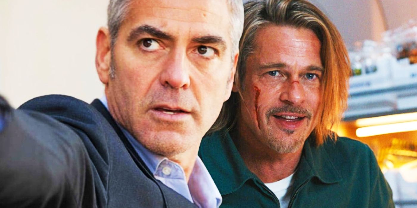 George Clooney in The American juxtaposed with Brad Pitt in Bullet Train