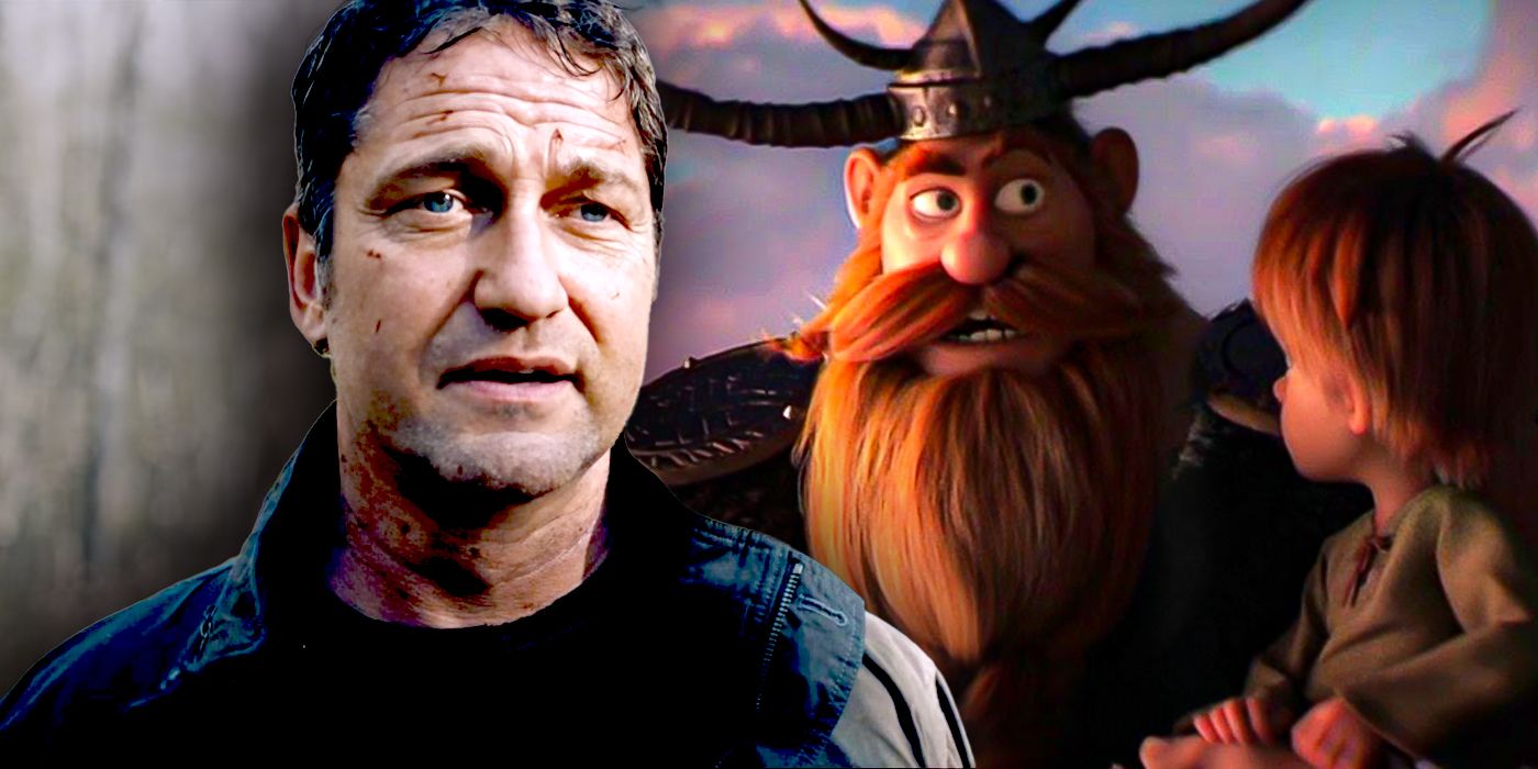 Gerard Butler in Angel Has Fallen and Stoick talking to Hiccup in How To Train Your Dragon