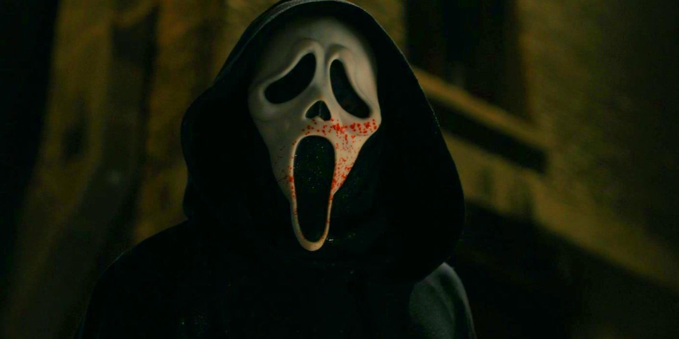 Ghostface Splattered with Blood in a New York City Alley in Scream 6