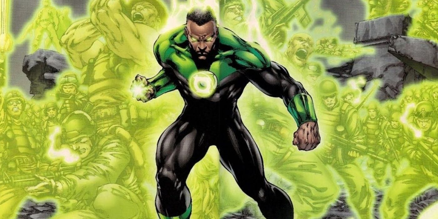 Green Lantern John  Stewart creates soldiers out of light with his ring in DC comics