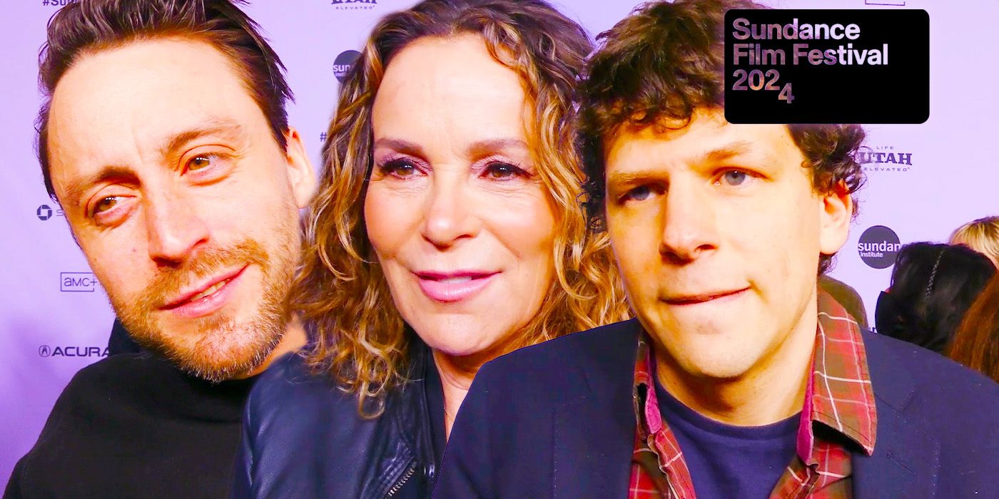 Edited image of Jesse Eisenberg, Kieran Culkin & Jennifer Grey at A Real Pain's Sundance premiere