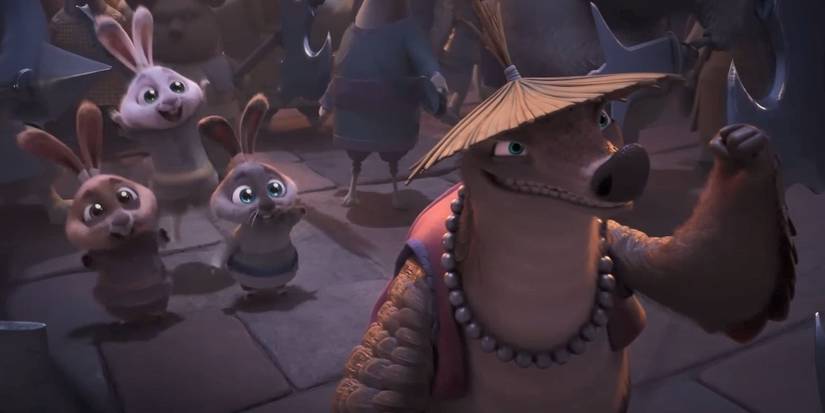 Han with a fist raised in Kung Fu Panda 4