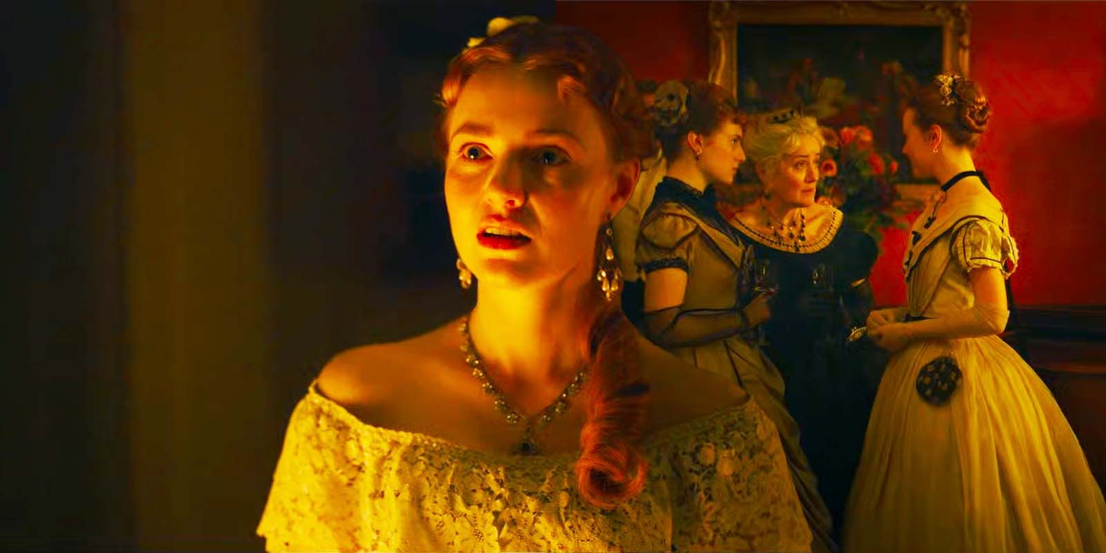 Harriet Slater as Clara Dunn, Hannah Onslow as Emily Dunn, and Sophie Thompson as Mrs. Dunn in Belgravia The Next Chapter episode 1