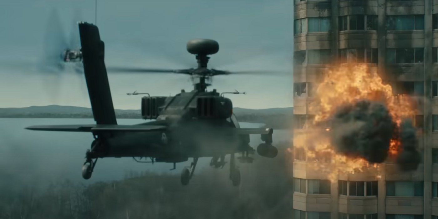 helicopter shoots building in Walking Dead Ones Who Live