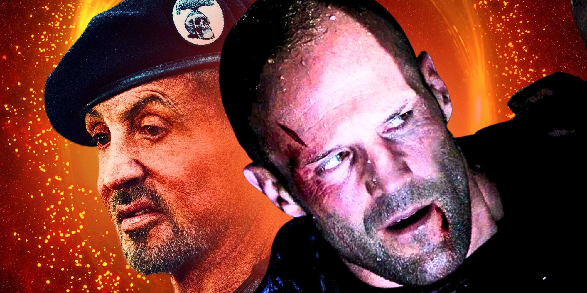 Sylvester Stallone as Barney in Expendables 4 and a bloody Jason Statham as Phil Broker in Homefront