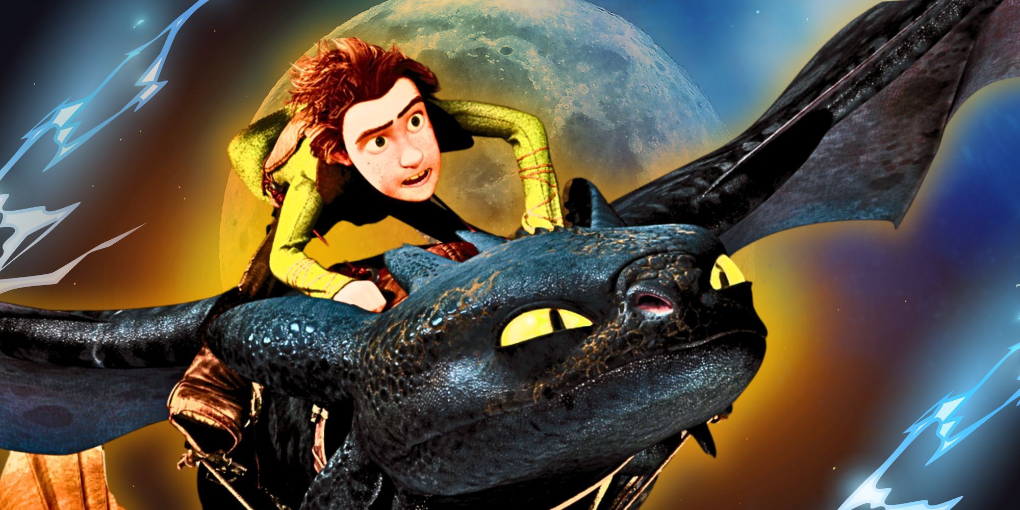 Hiccup flying on Toothless in How To Train Your Dragon