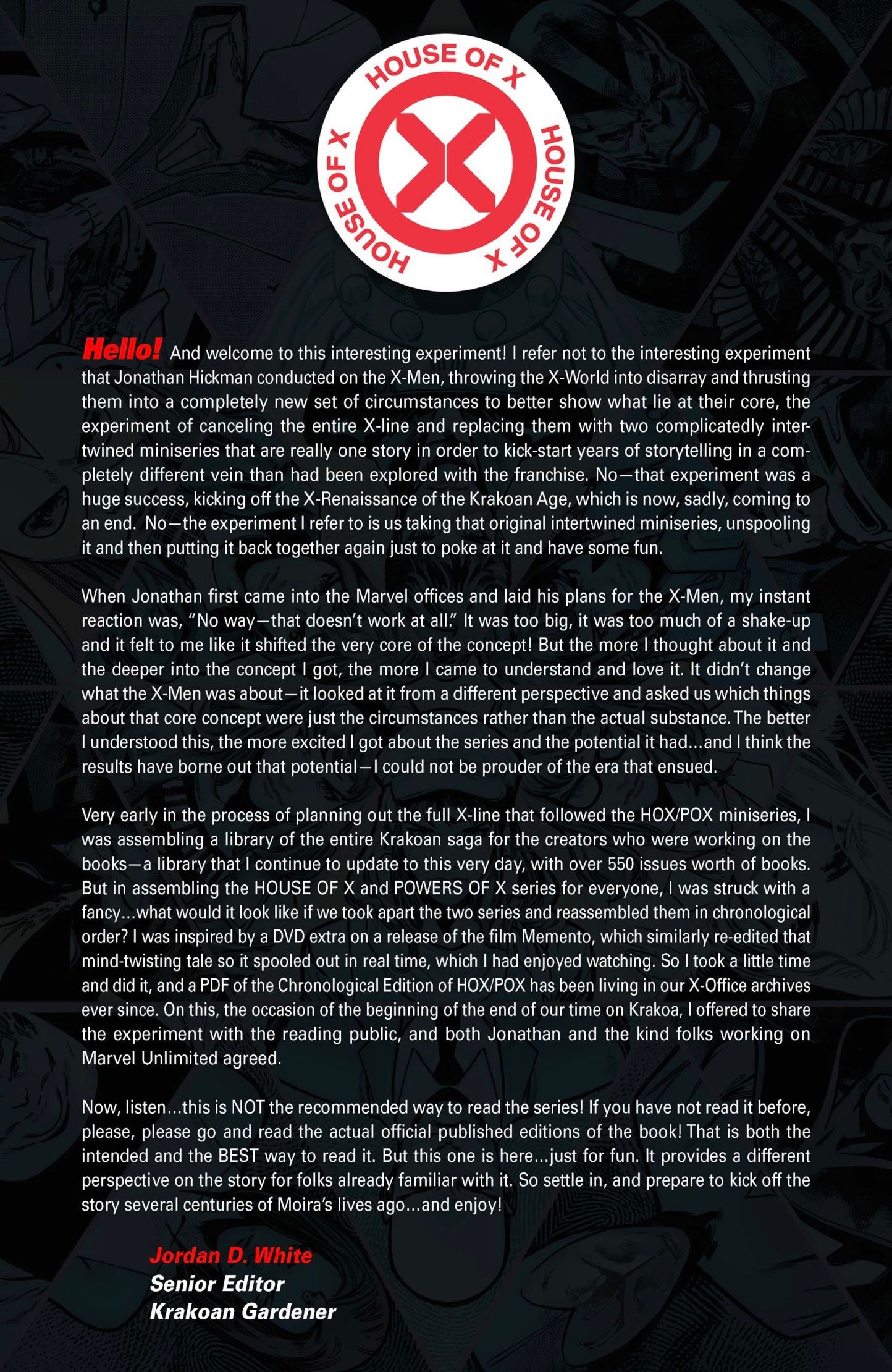 HoX:PoX Chronological Edition Foreword