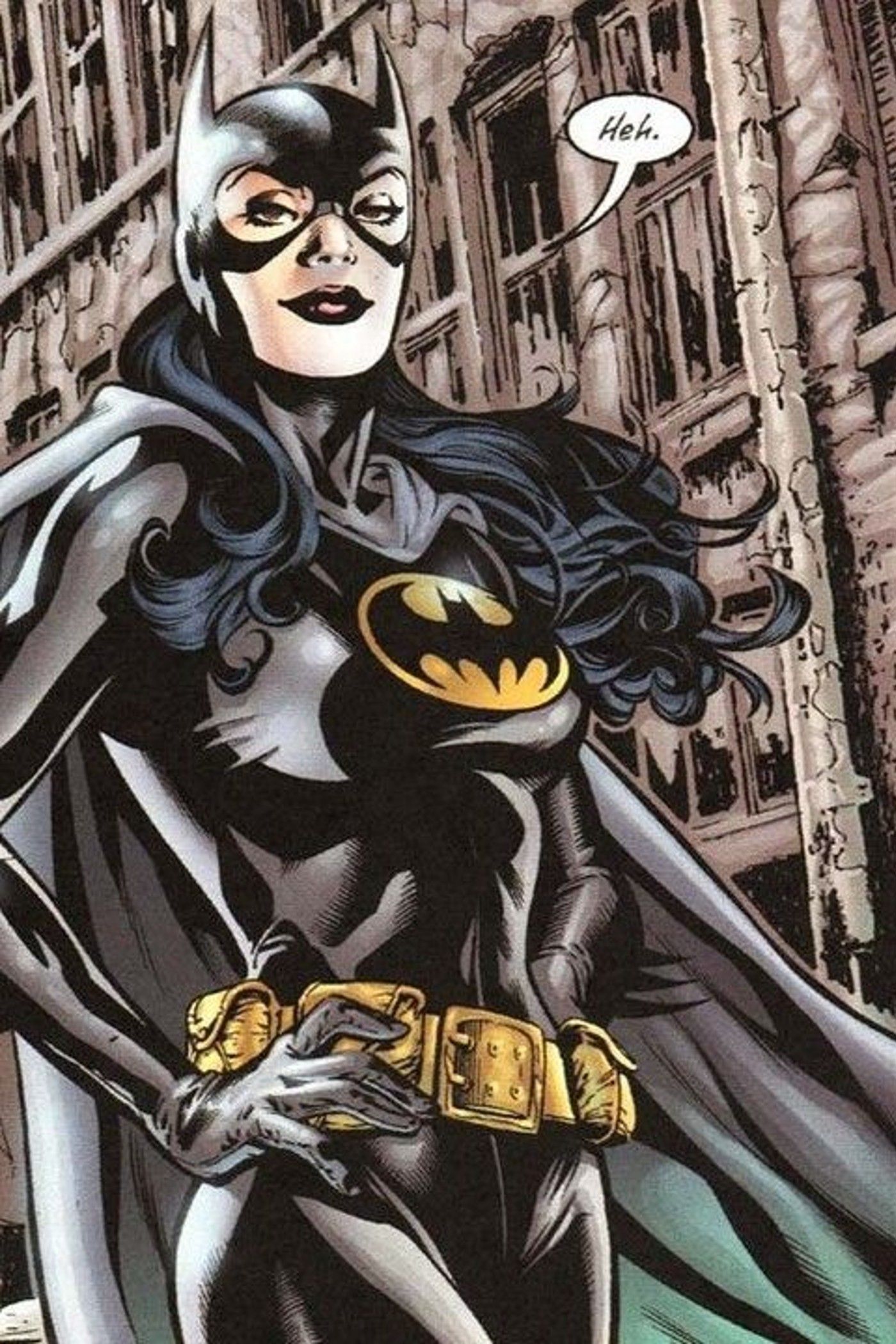 Comic book panel: Huntress is Batgirl