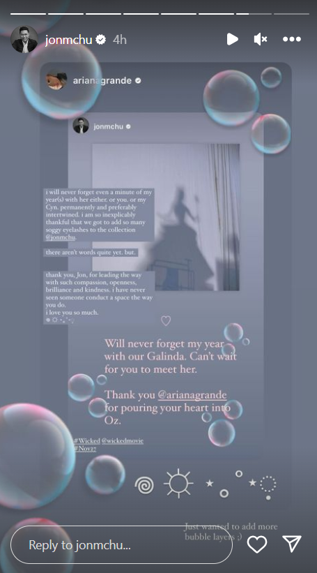Wicked movie Jon M. Chu and Ariana Grande posts
