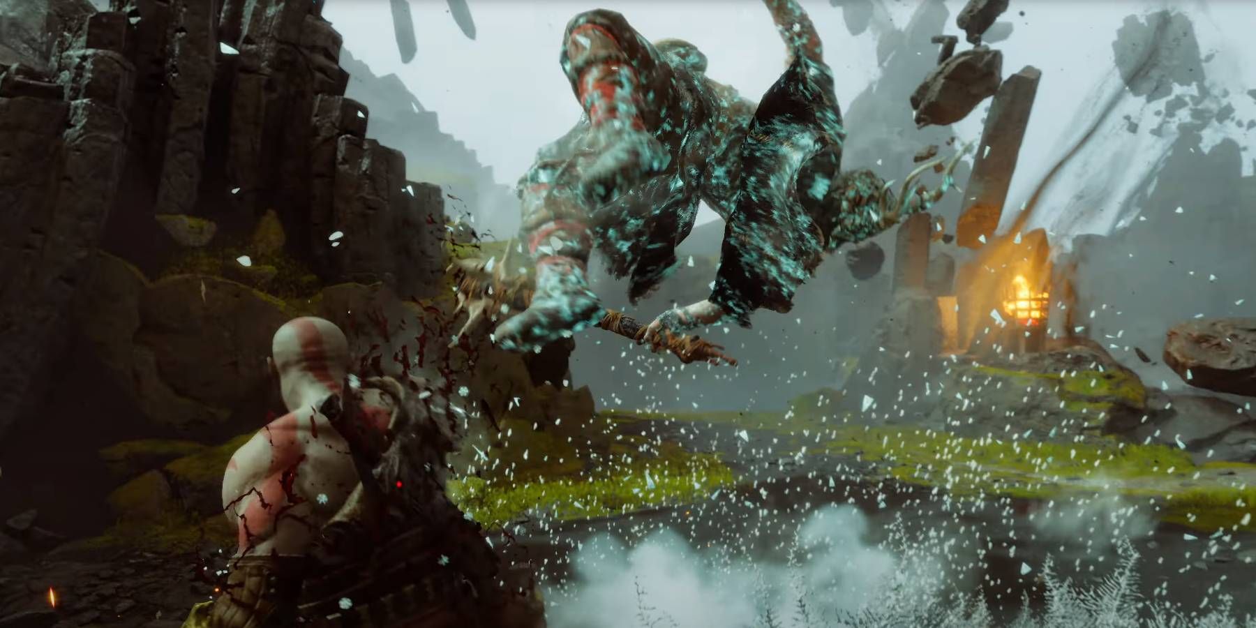 God of War Ragnarok Valhalla Kratos Using Leviathan Axe to Launch Enemy into the Air