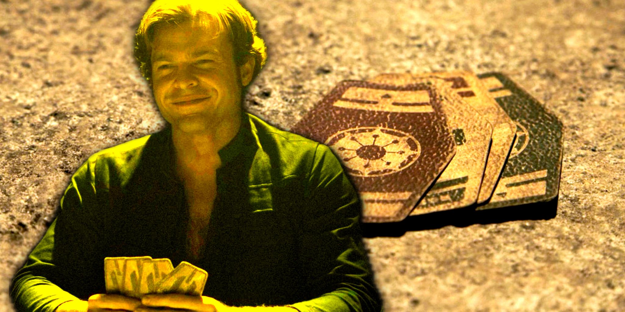 Alden Ehrenreich as Han Solo plays a game of sabacc in Solo: A Star Wars Story