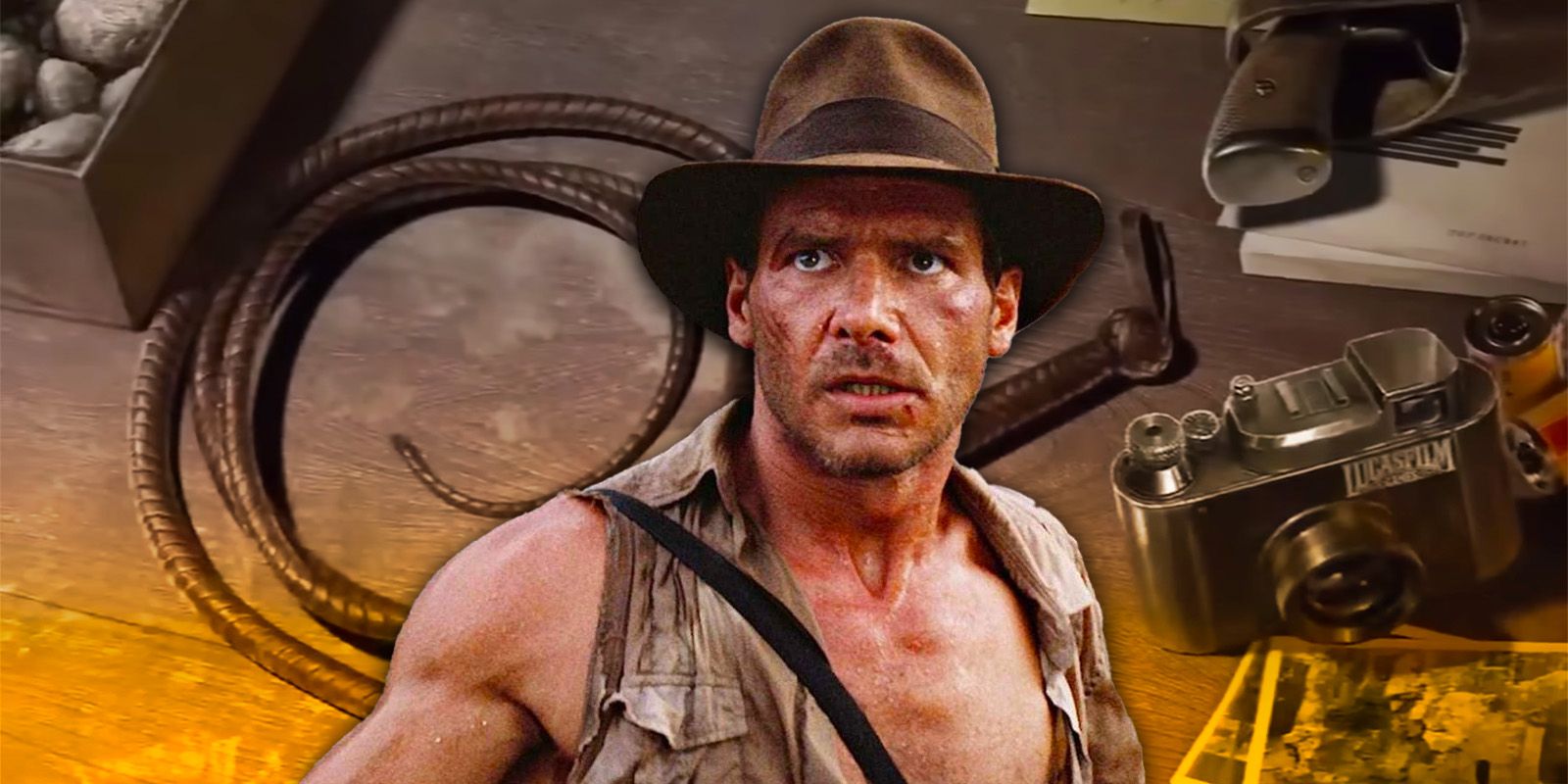 Indiana Jones Game background with Harrison Ford's Indie in the center.