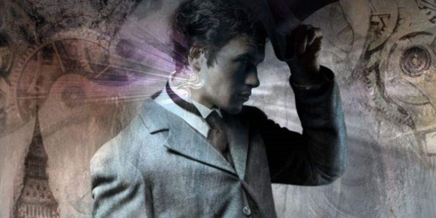The Infernal Devices book cover featuring a man tipping his hat