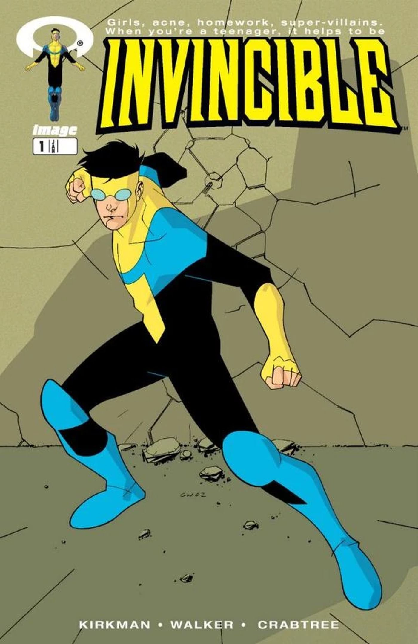 Cover for Invincible #1, with writer/artist credits including Kirkman, Walker, and Crabtree
