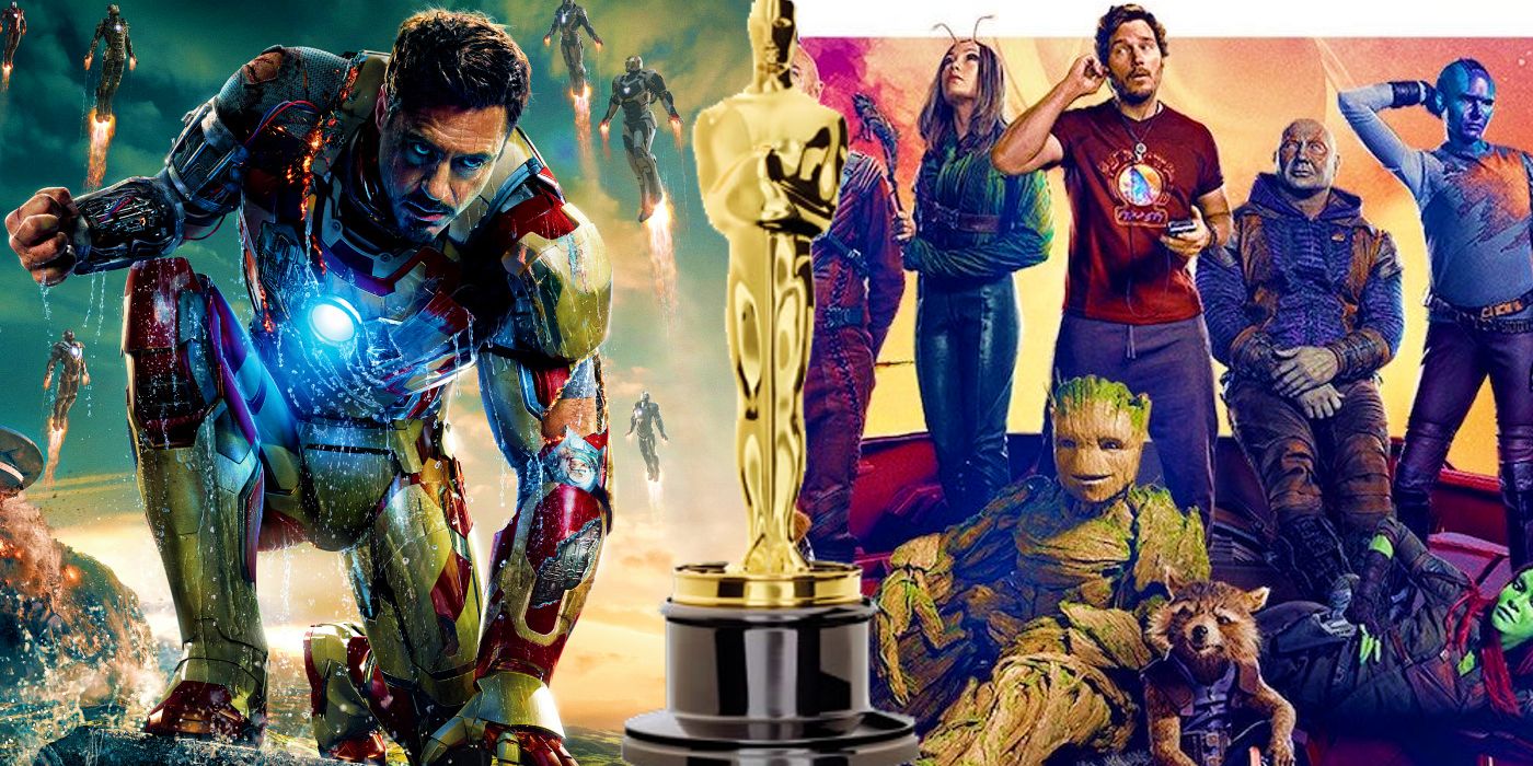 The posters for Iron Man 3 and Guardians of the Galaxy 3 separated by an Oscar statue