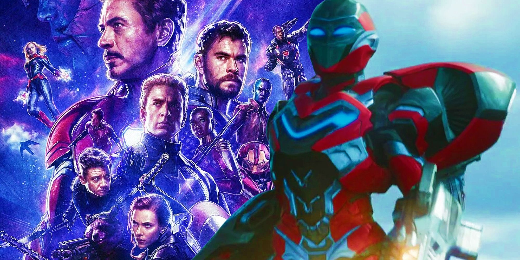 Ironheart flying in the MCU next to the official poster for Avengers: Endgame