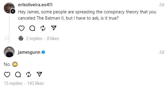 James Gunn Responds To The Batman 2 Cancellation Rumors