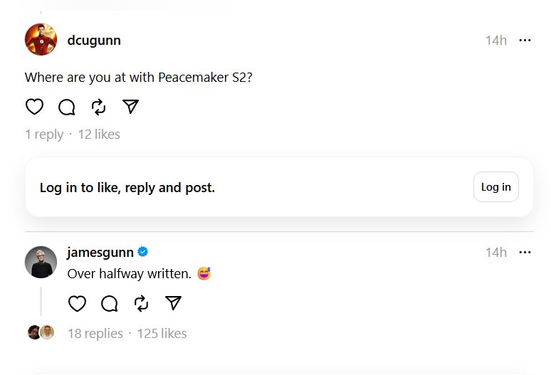 James Gunn&rsquo;s Peacemaker Season 2 Update on Threads