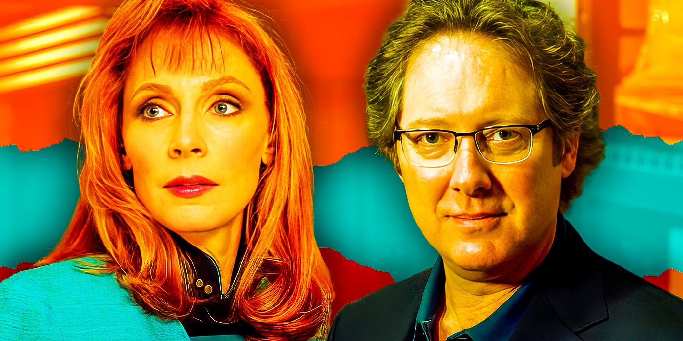 James Spader as Robert California next to Gates McFadden as Doctor Beverly Crusher