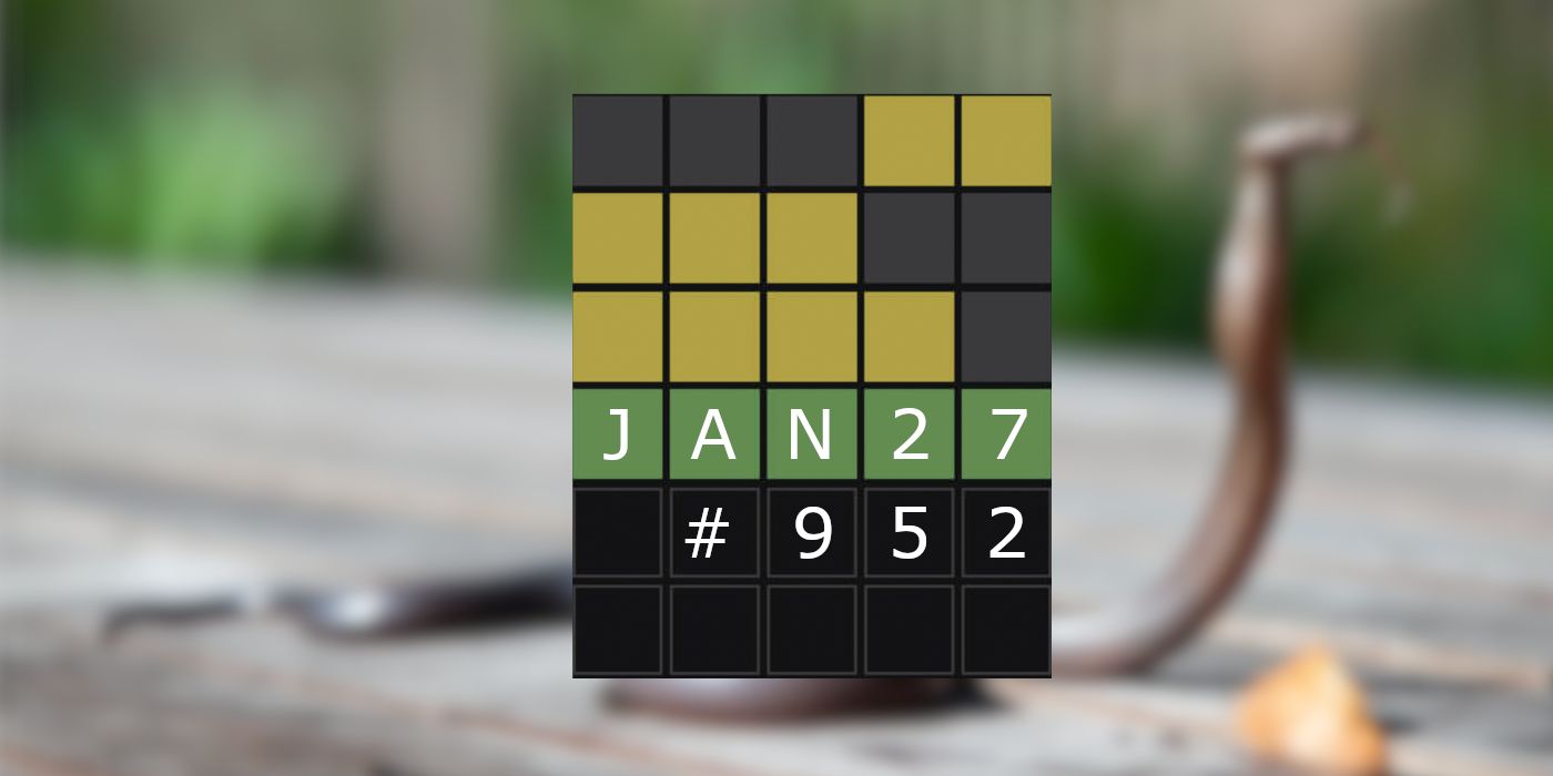 January 27, 2024 Wordle Grid (Puzzle #952) with a Snake in the background