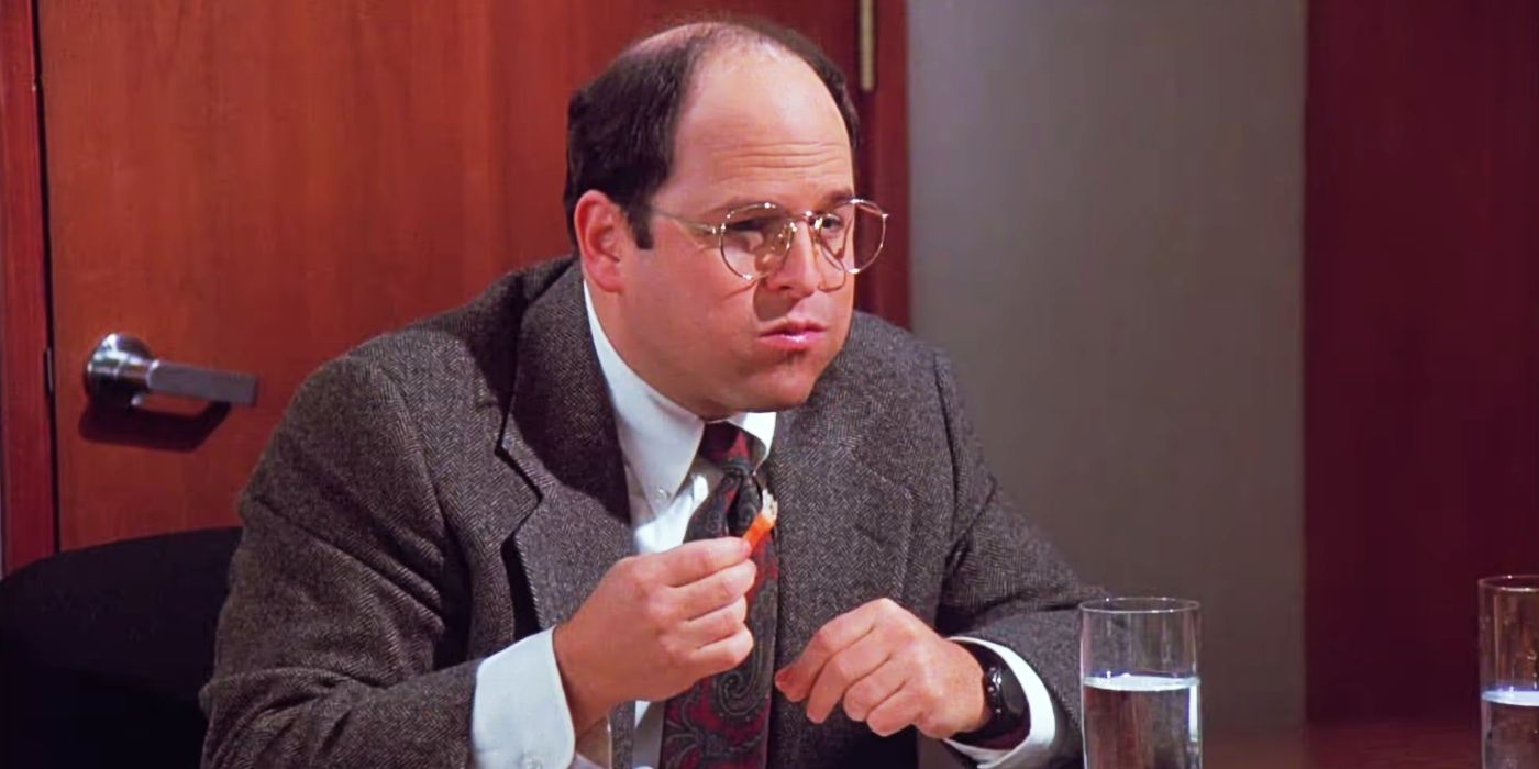 Jason Alexander as George eating shrimp in Seinfeld