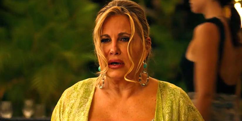 Jennifer Coolidge as Tanya looking upset in The White Lotus season 1