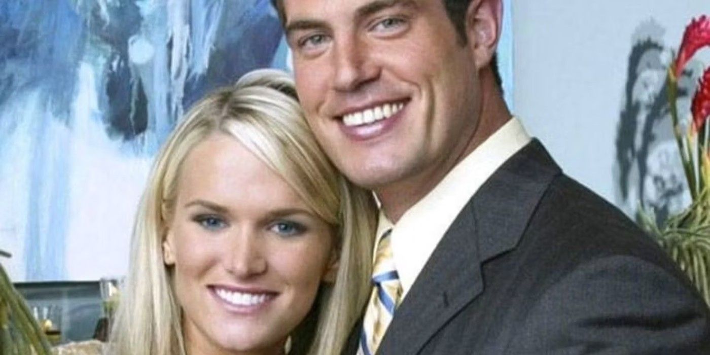 Jessica Bowlin and Jesse Palmer in The Bachelor Season 5 Posing Together and Smiling