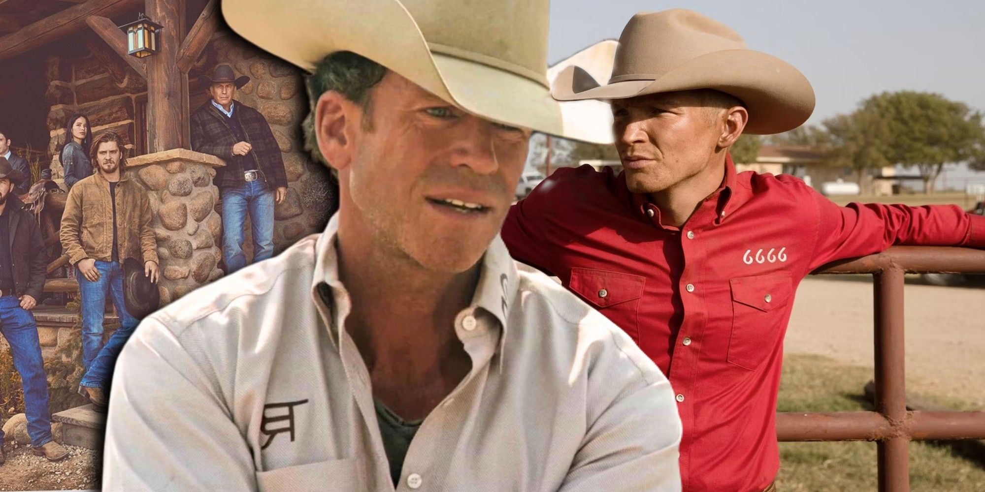 La familia Dutton y Taylor Sheridan junto a Jimmy en la cuarta temporada de Yellowstone