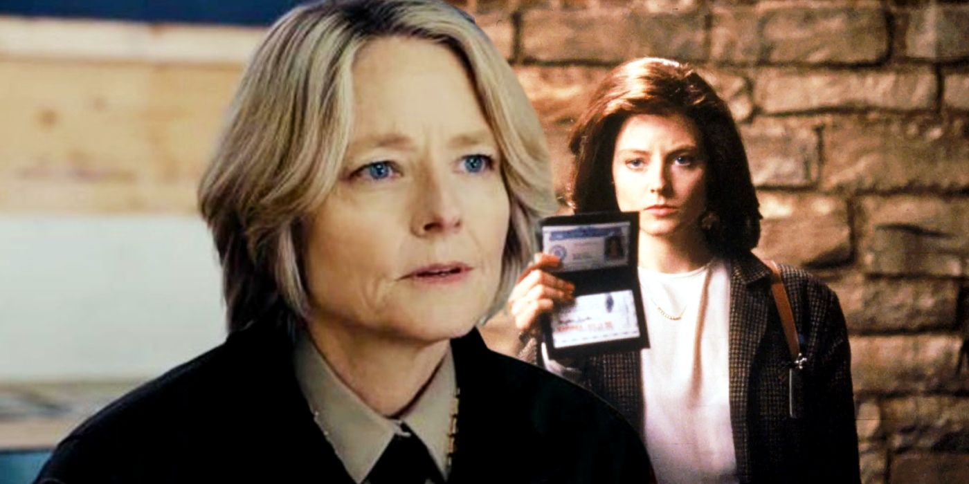 Jodie Foster as Liz Danvers in True Detective: Night Country juxtaposed with Foster as Clarice Starling in Silence of the Lambs