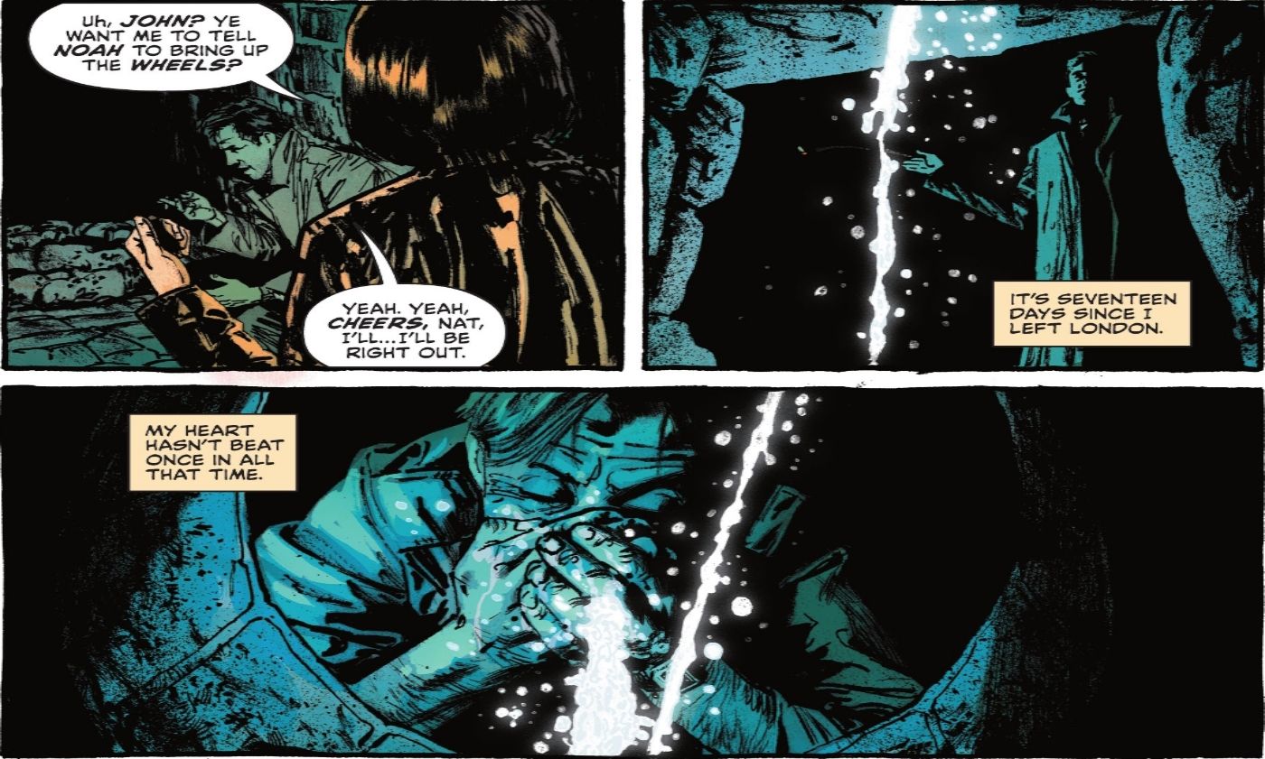 Comic book panels: John Constantine Admits That His Heart Has Stopped Beating