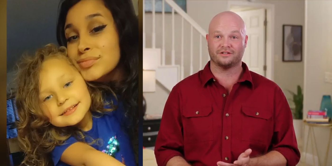 John in red shirt during confessional And Megan with daughter River in 90 Day Fiance