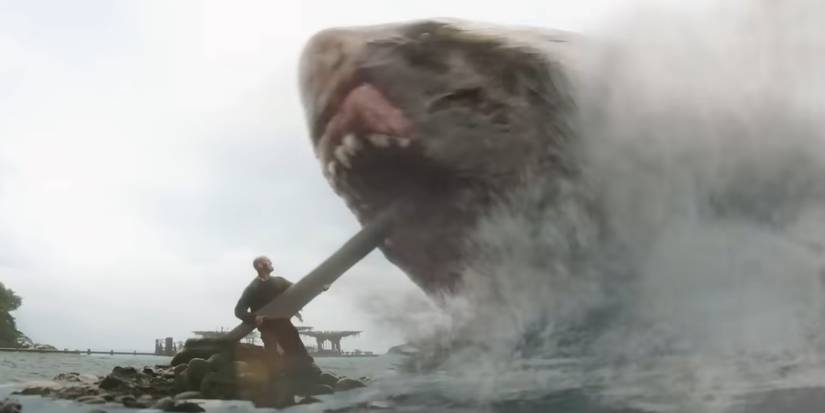 Jonas stabs a meg with a propeller blade in Meg 2 The Trench