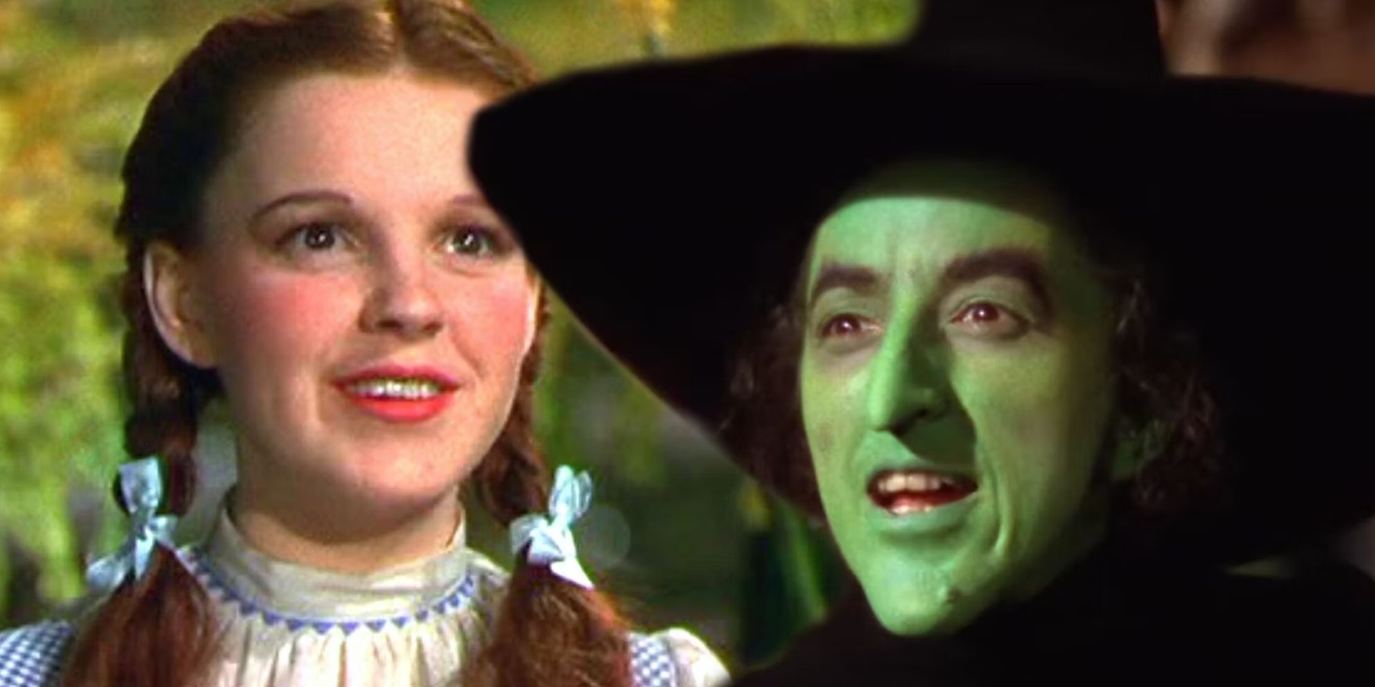 Judy Garland as Dorothy and Margaret Hamilton as the Wicked Witch of the West in The Wizard of Oz (1939)