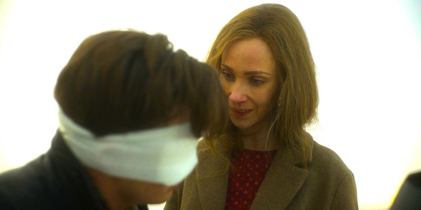 Juno Temple comforts a blinded Joe Keery in Fargo season 5, episode 10