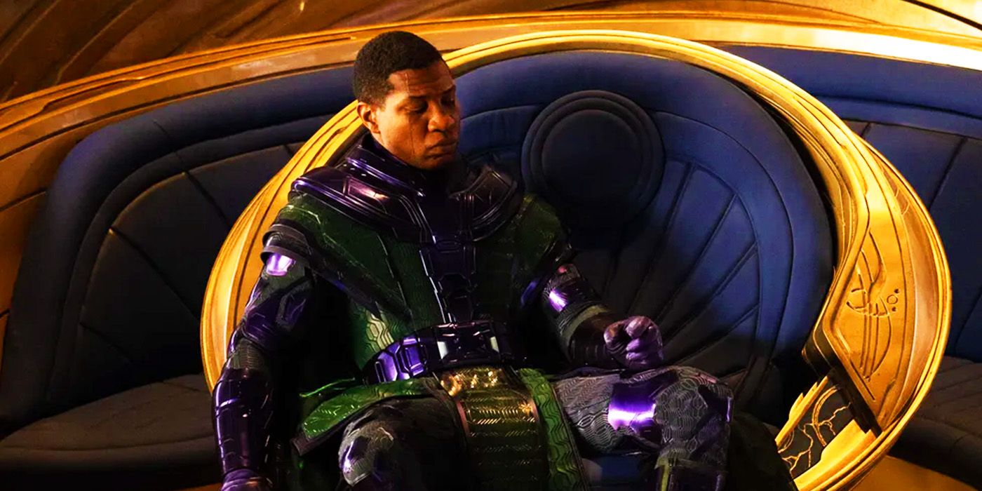 Kang the Conqueror on his Quantum Realm throne in Ant-Man and the Wasp Quantumania