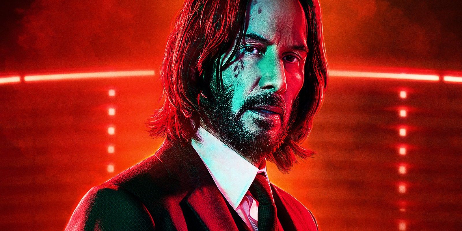 Keanu Reeves in John Wick 4 with red lights