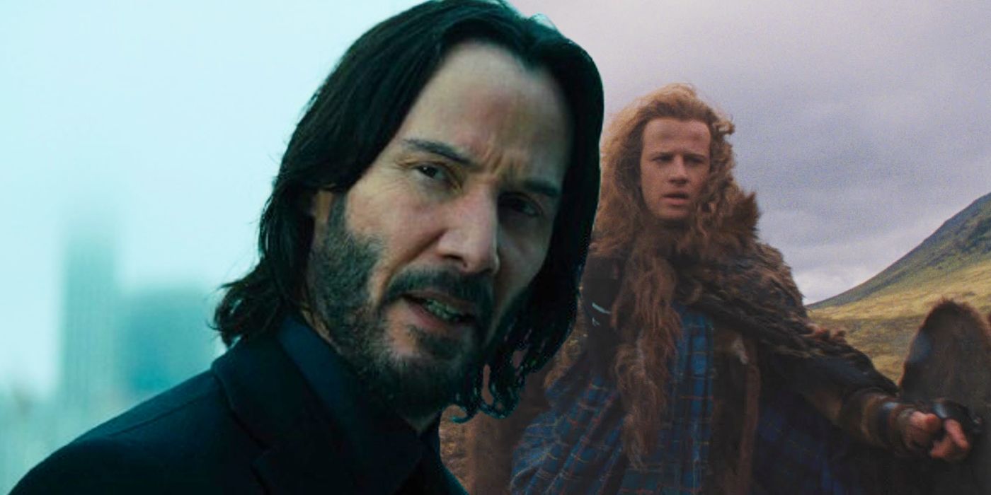 Keanu Reeves in John Wick 4 juxtaposed with Christopher Lambert in Highlander