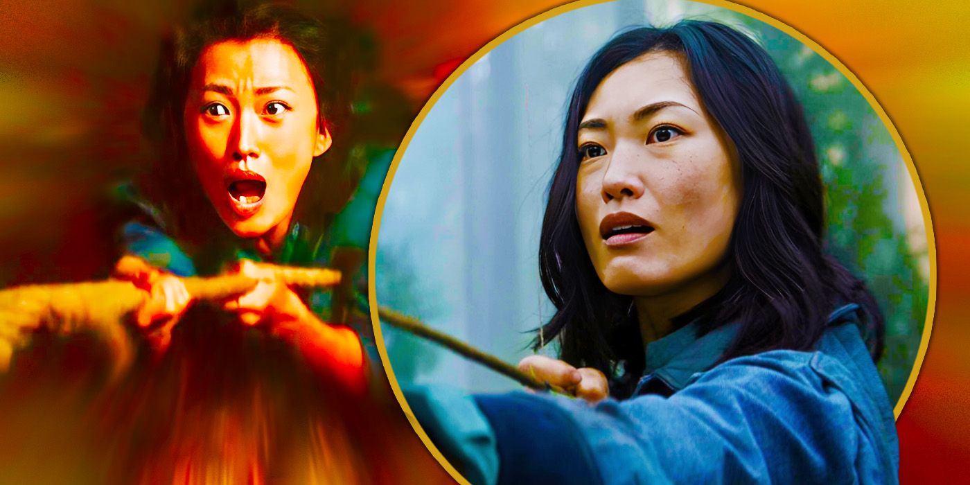 Keiko holding a stick vs her falling in Monarch Legacy of Monsters